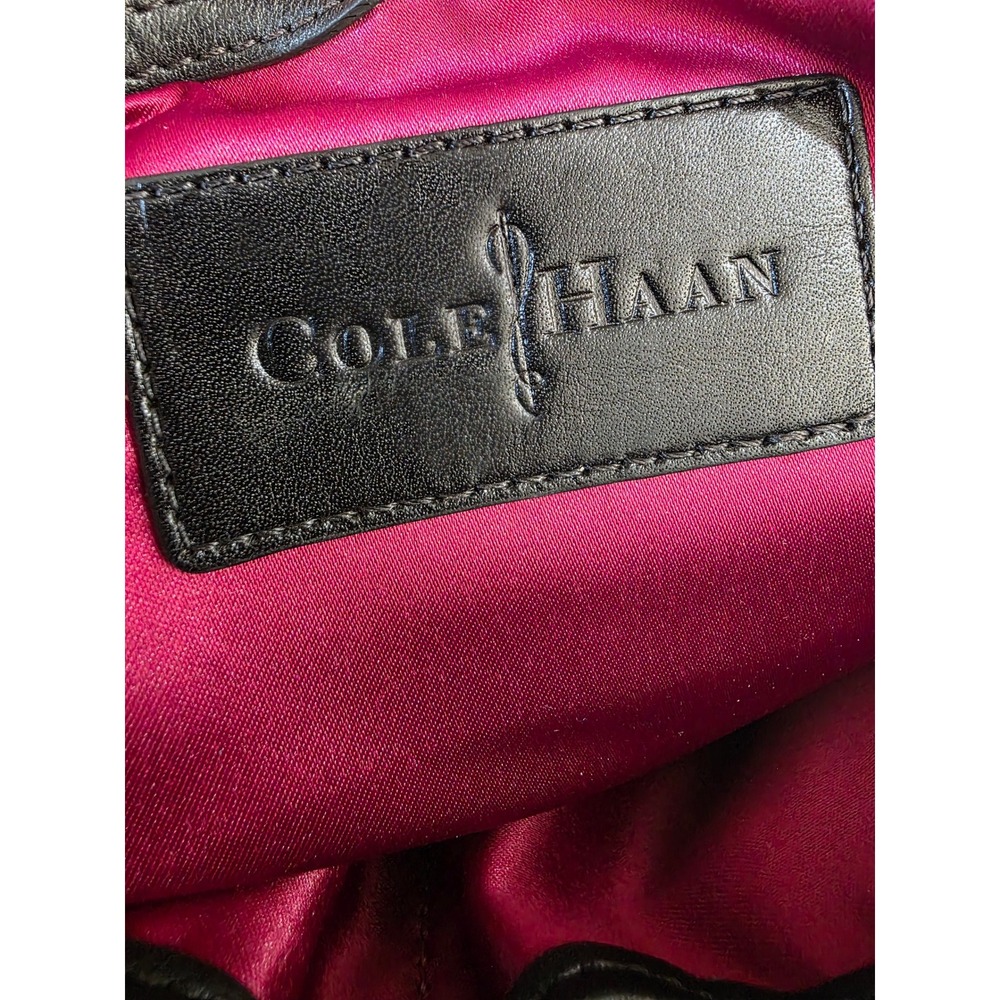 Cole Haan Black Leather Snakeskin Embossed Large Shoulder Bag Gold Turn Lock - Picture 10 of 13